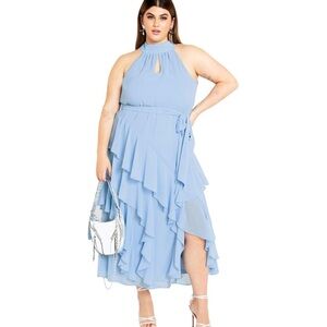 City Chic Women Plus Size 16 Mandy Maxi Dress Baby Blue Ruffles Formal Pastel